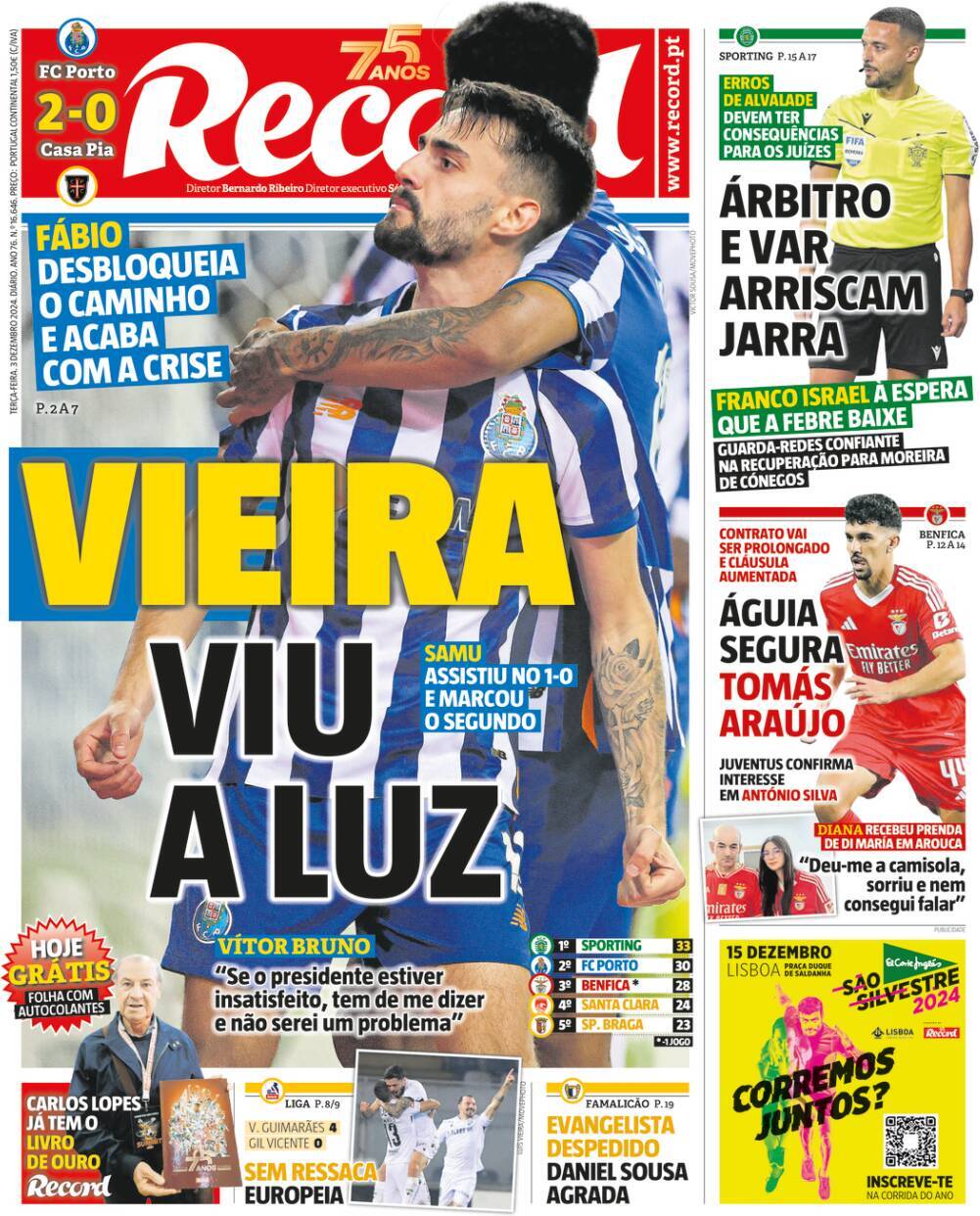 Record: Capa da Edi&ccedil;&atilde;o de ter&ccedil;a-feira, 03 de dezembro 2024