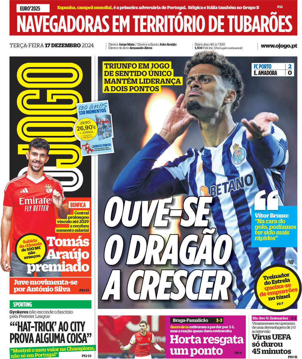 O Jogo: Capa da Edi&ccedil;&atilde;o de ter&ccedil;a-feira, 17 de dezembro 2024