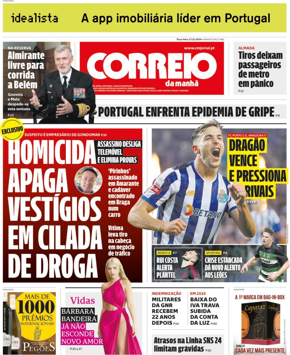 Correio da Manh&atilde;: Capa da Edi&ccedil;&atilde;o de ter&ccedil;a-feira, 17 de dezembro 2024