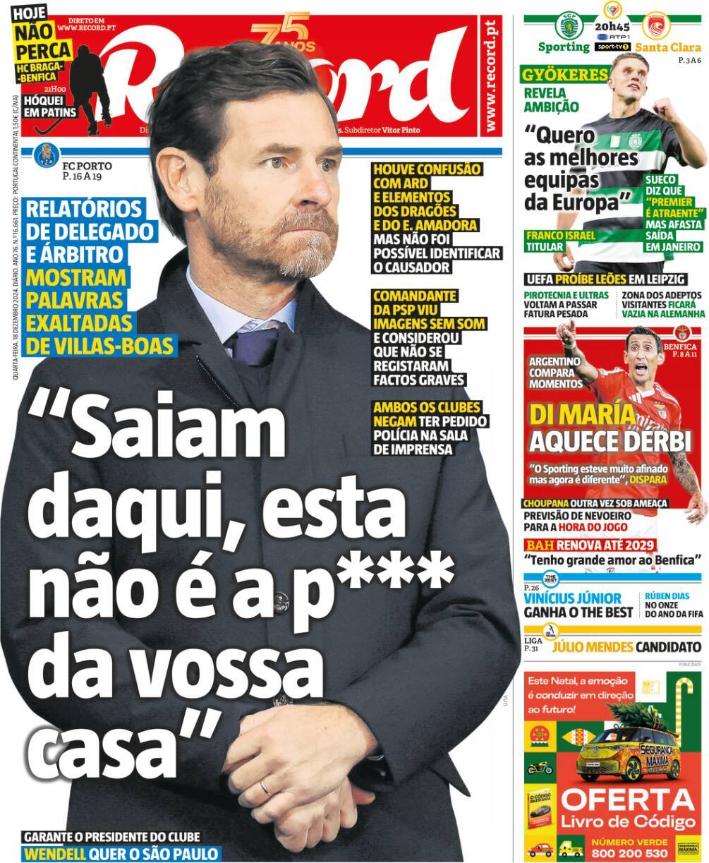 Record: Capa da Edi&ccedil;&atilde;o de quarta-feira, 18 de dezembro 2024