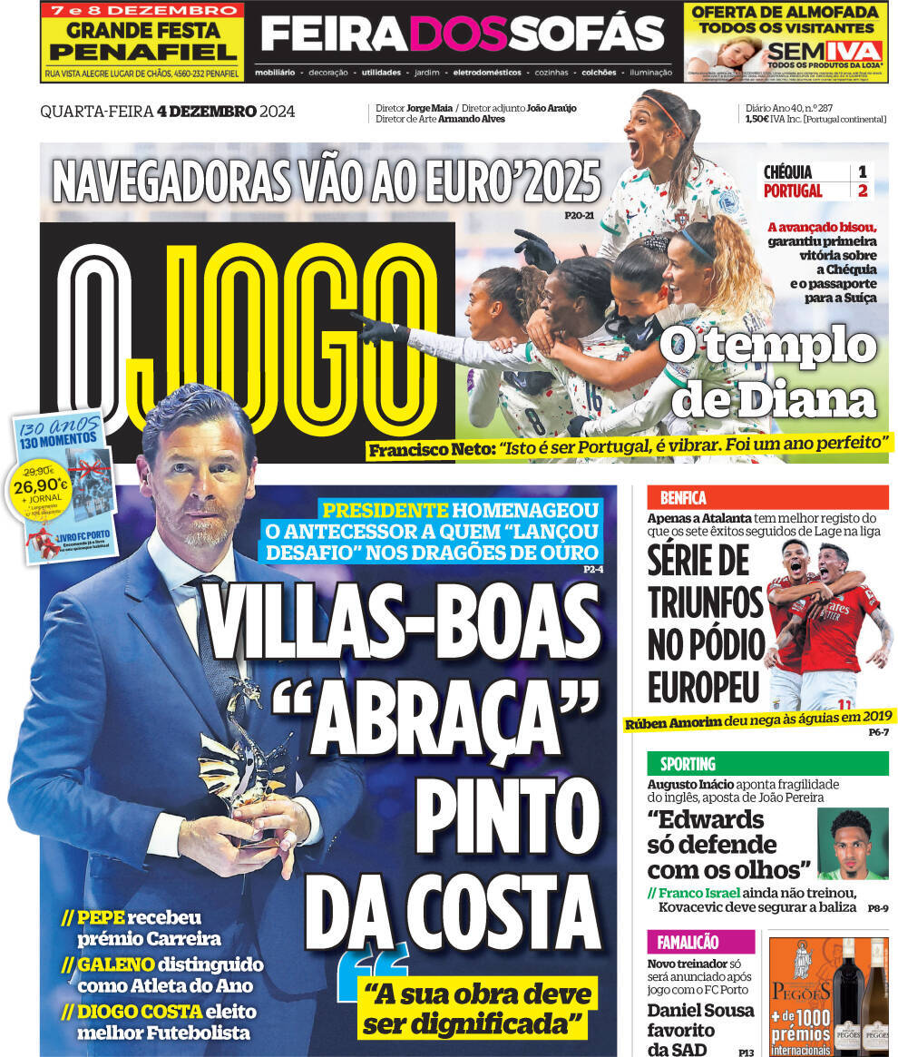 O Jogo: Capa da Edi&ccedil;&atilde;o de quarta-feira, 04 de dezembro 2024