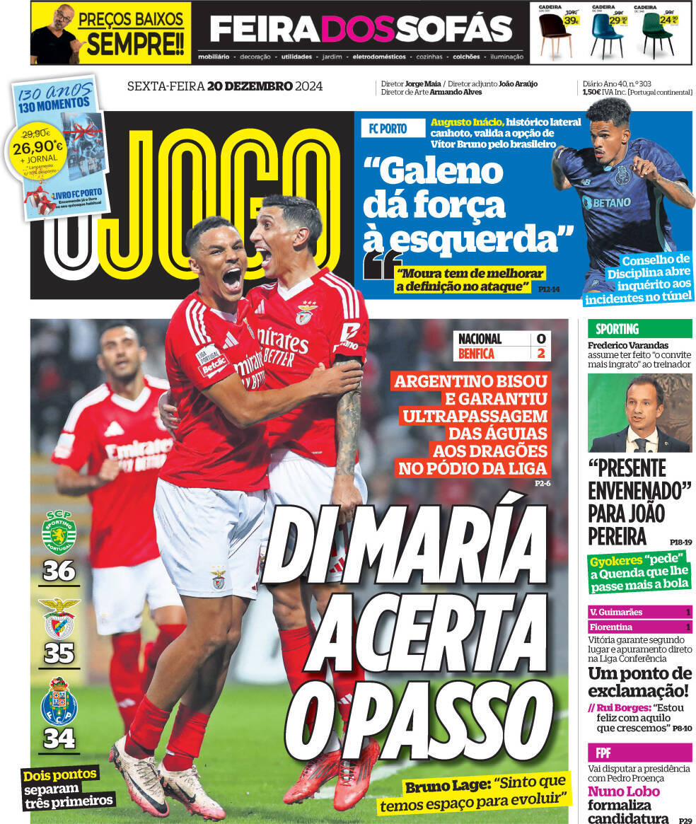 Correio da Manh&atilde;: Capa da Edi&ccedil;&atilde;o de sexta-feira, 20 de dezembro 2024