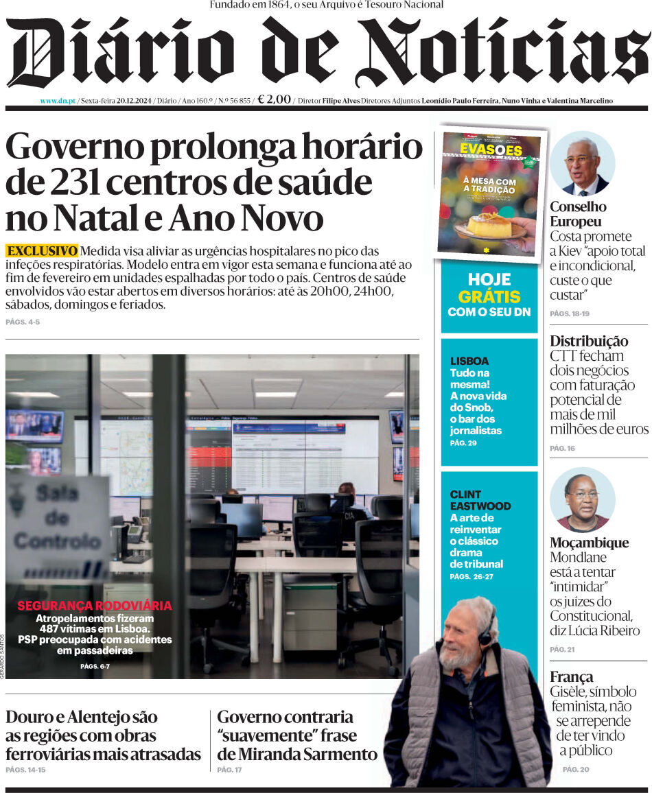 Di&aacute;rio de Not&iacute;cias: Capa da Edi&ccedil;&atilde;o de sexta-feira, 20 de dezembro 2024
