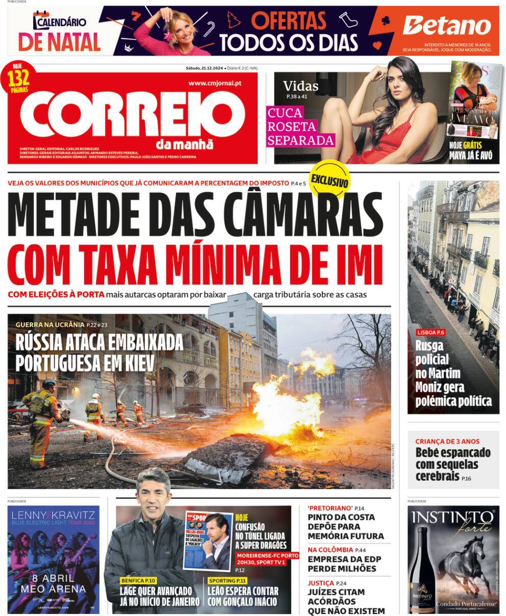 Correio da Manh&atilde;: Capa da Edi&ccedil;&atilde;o de s&aacute;bado, 21 de dezembro 2024