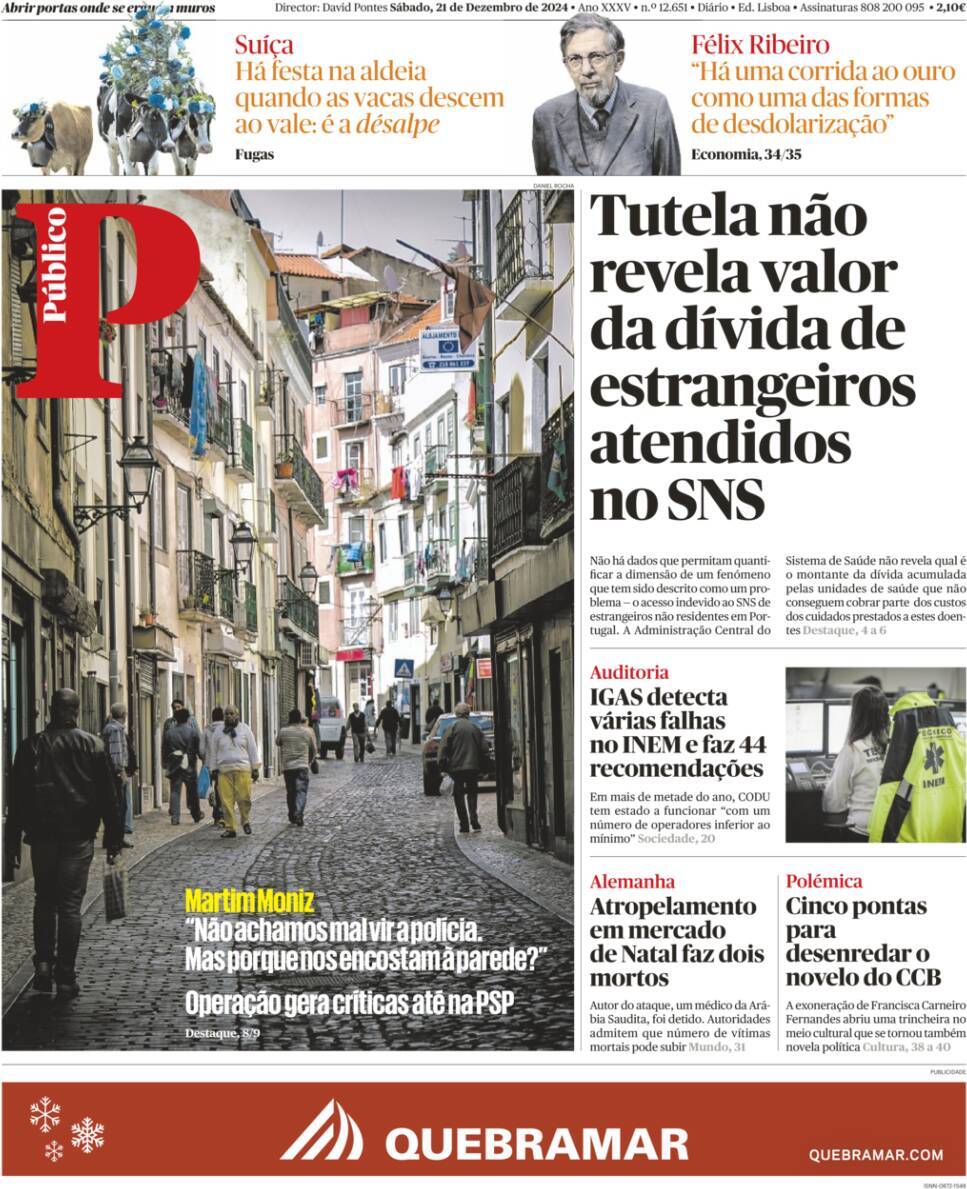 P&uacute;blico: Capa da Edi&ccedil;&atilde;o de s&aacute;bado, 21 de dezembro 2024