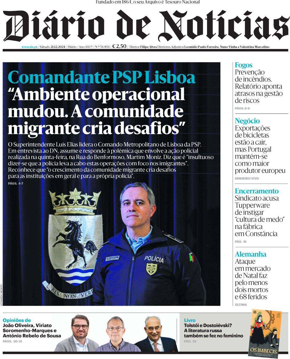 Di&aacute;rio de Not&iacute;cias: Capa da Edi&ccedil;&atilde;o de s&aacute;bado, 21 de dezembro 2024