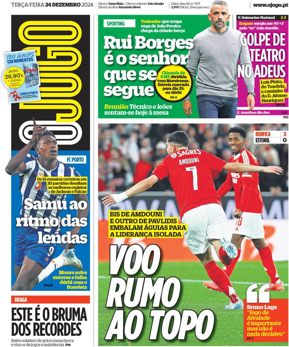 O Jogo: Capa da Edi&ccedil;&atilde;o de ter&ccedil;a-feira, 24 de dezembro 2024