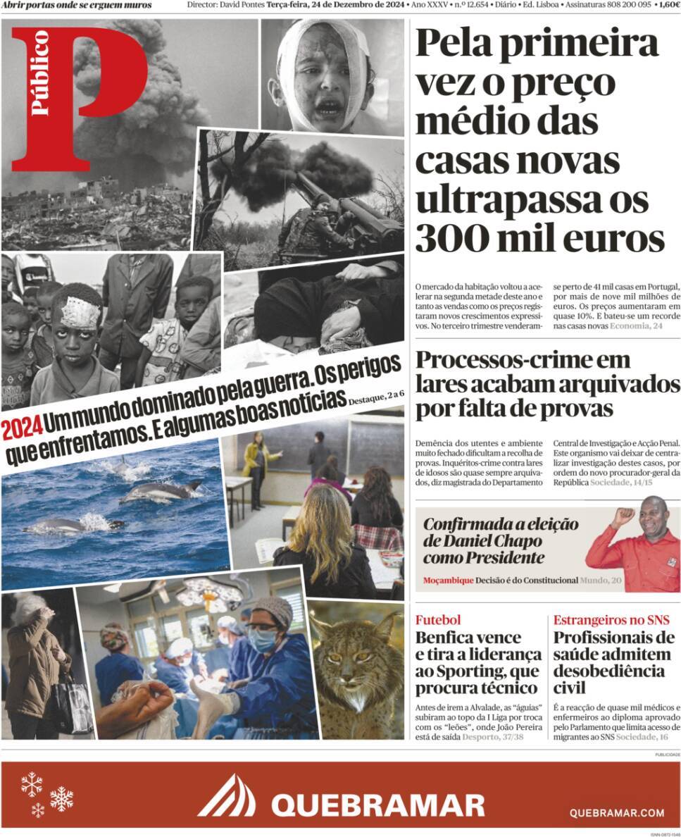 P&uacute;blico: Capa da Edi&ccedil;&atilde;o de ter&ccedil;a-feira, 24 de dezembro 2024