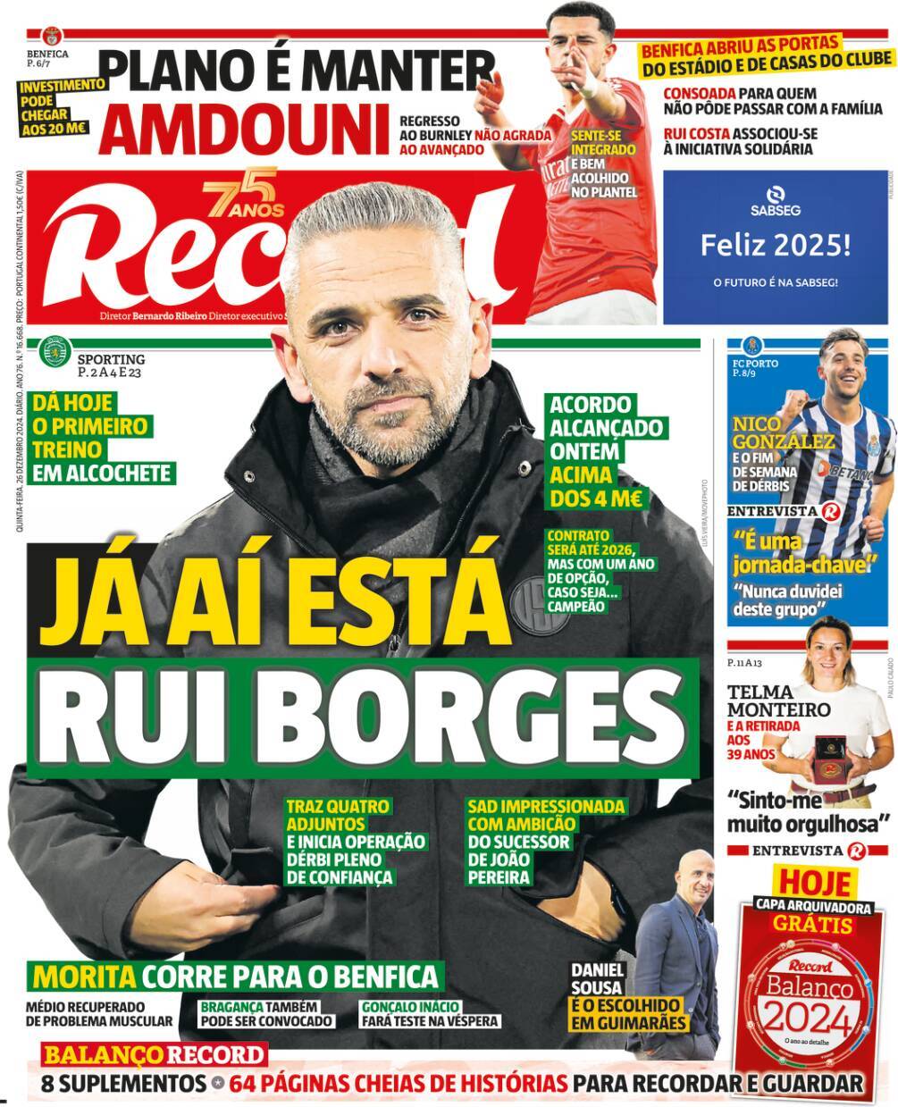 Record: Capa da Edi&ccedil;&atilde;o de quinta-feira, 26 de dezembro 2024