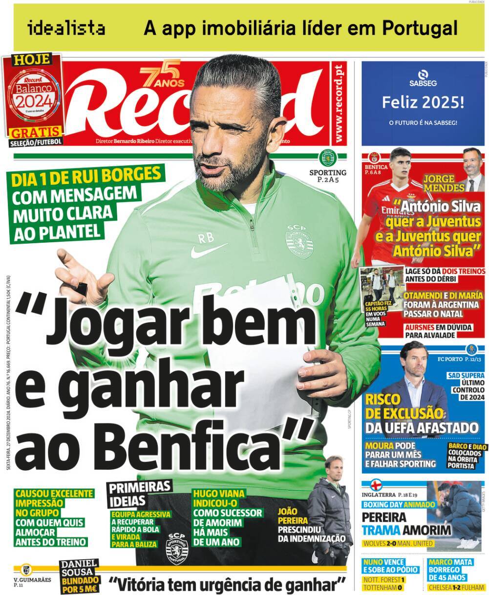 Record: Capa da Edi&ccedil;&atilde;o de sexta-feira, 27 de dezembro 2024