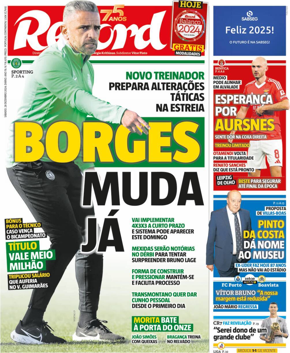 Record: Capa da Edi&ccedil;&atilde;o de s&aacute;bado, 28 de dezembro 2024
