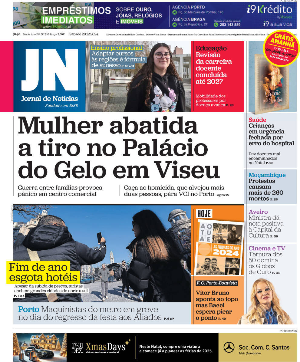 Jornal de Not&iacute;cias: Capa da Edi&ccedil;&atilde;o de s&aacute;bado, 28 de dezembro 2024