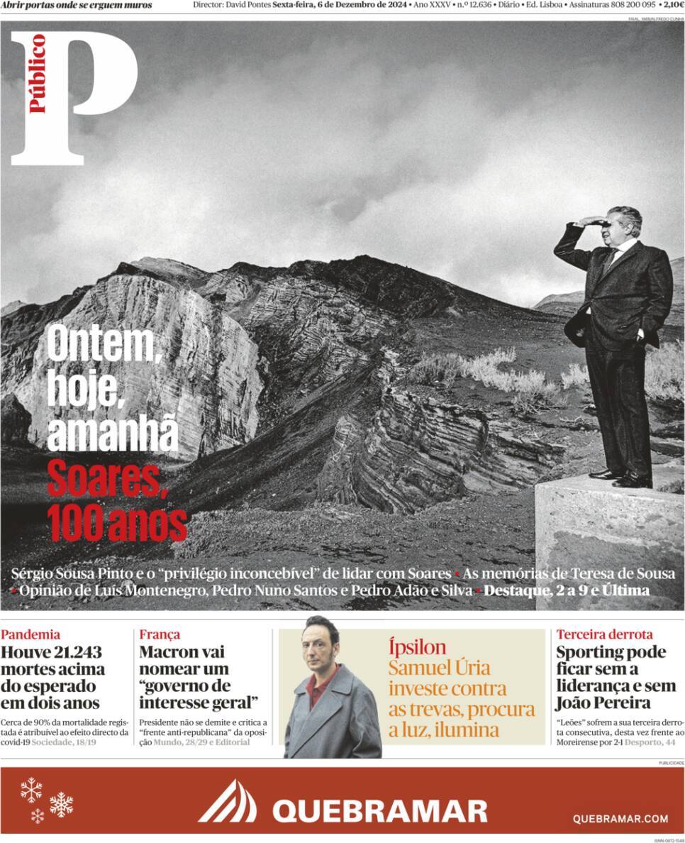 P&uacute;blico: Capa da Edi&ccedil;&atilde;o de sexta-feira, 06 de dezembro 2024
