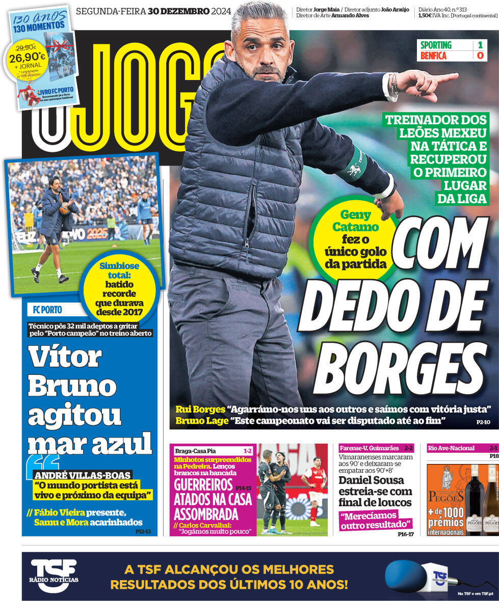 O Jogo: Capa da Edi&ccedil;&atilde;o de segunda-feira, 30 de dezembro 2024