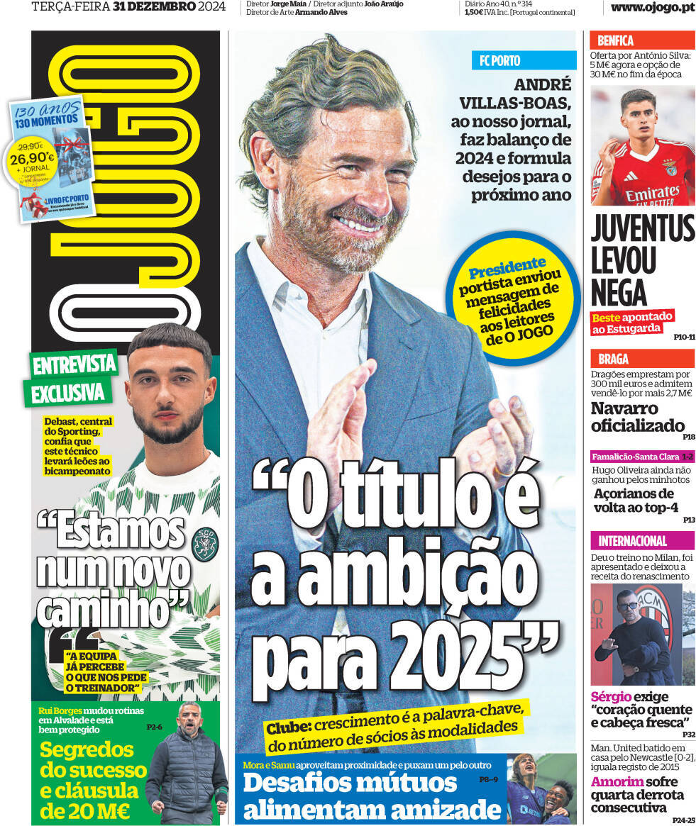 O Jogo: Capa da Edi&ccedil;&atilde;o de ter&ccedil;a-feira, 31 de dezembro 2024