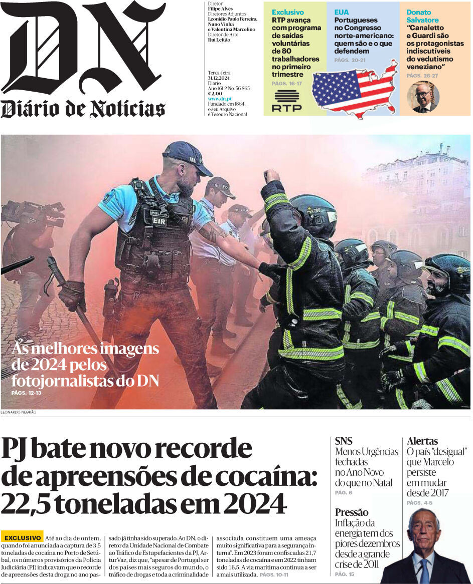 Di&aacute;rio de Not&iacute;cias: Capa da Edi&ccedil;&atilde;o de ter&ccedil;a-feira, 31 de dezembro 2024