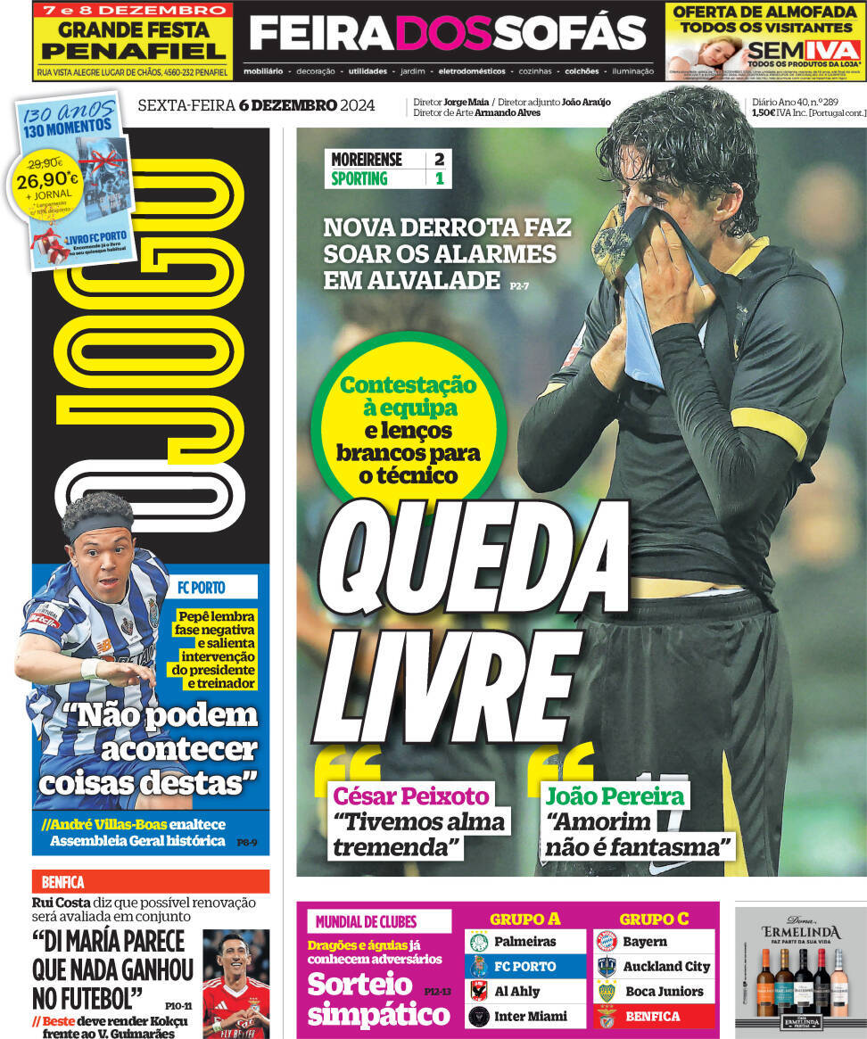 O Jogo: Capa da Edi&ccedil;&atilde;o de sexta-feira, 06 de dezembro 2024