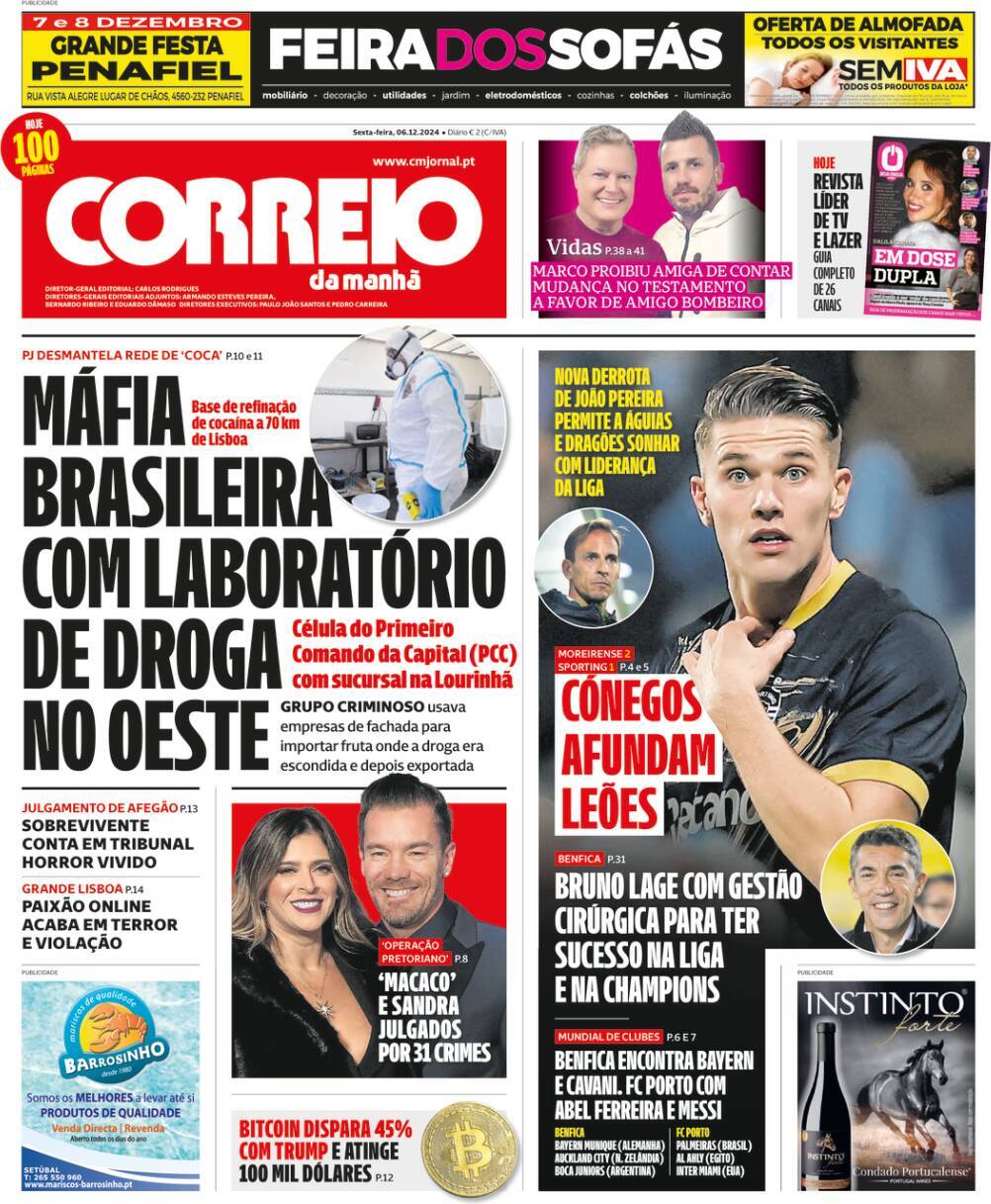 Correio da Manh&atilde;: Capa da Edi&ccedil;&atilde;o de sexta-feira, 06 de dezembro 2024