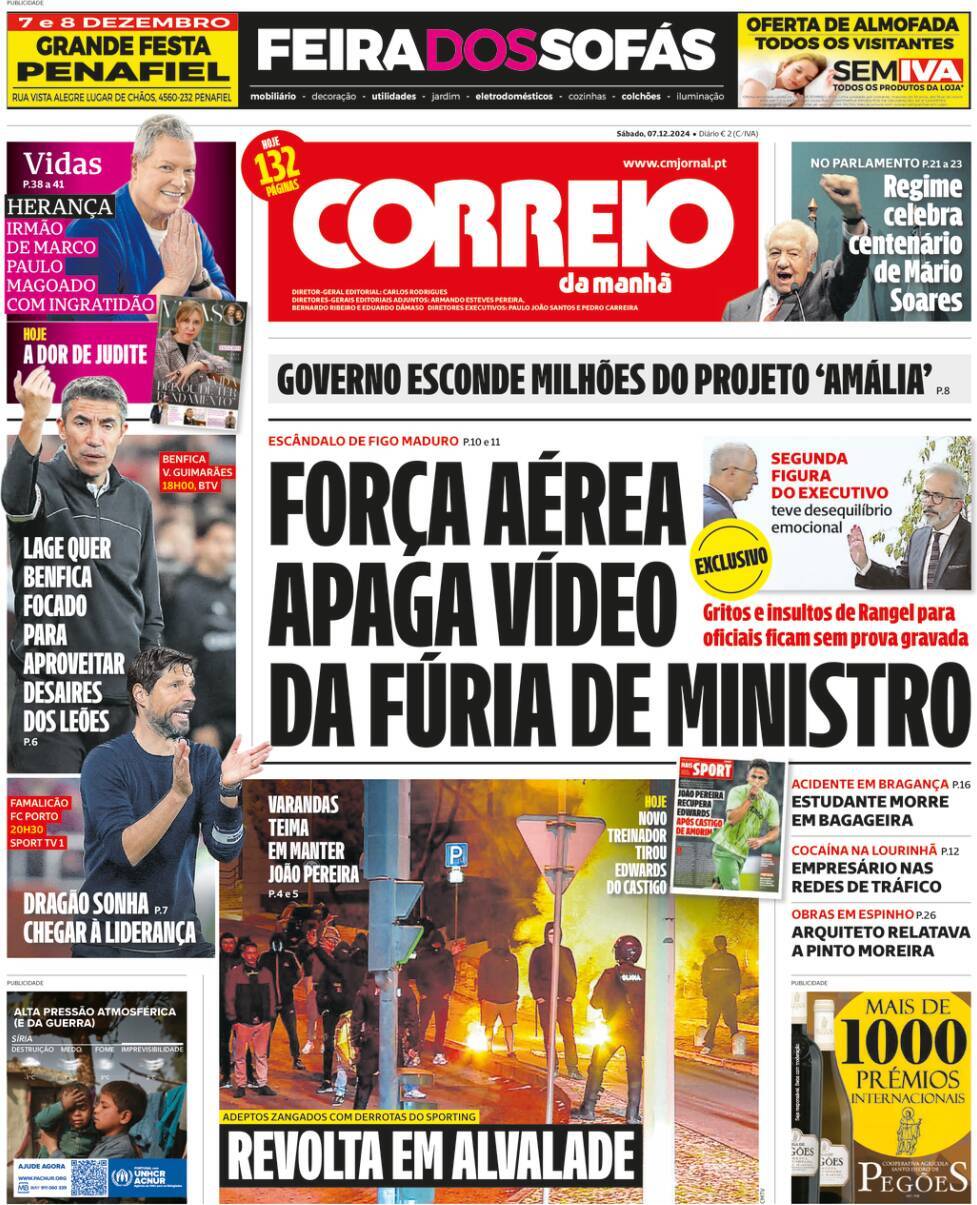 Correio da Manh&atilde;: Capa da Edi&ccedil;&atilde;o de s&aacute;bado, 07 de dezembro 2024