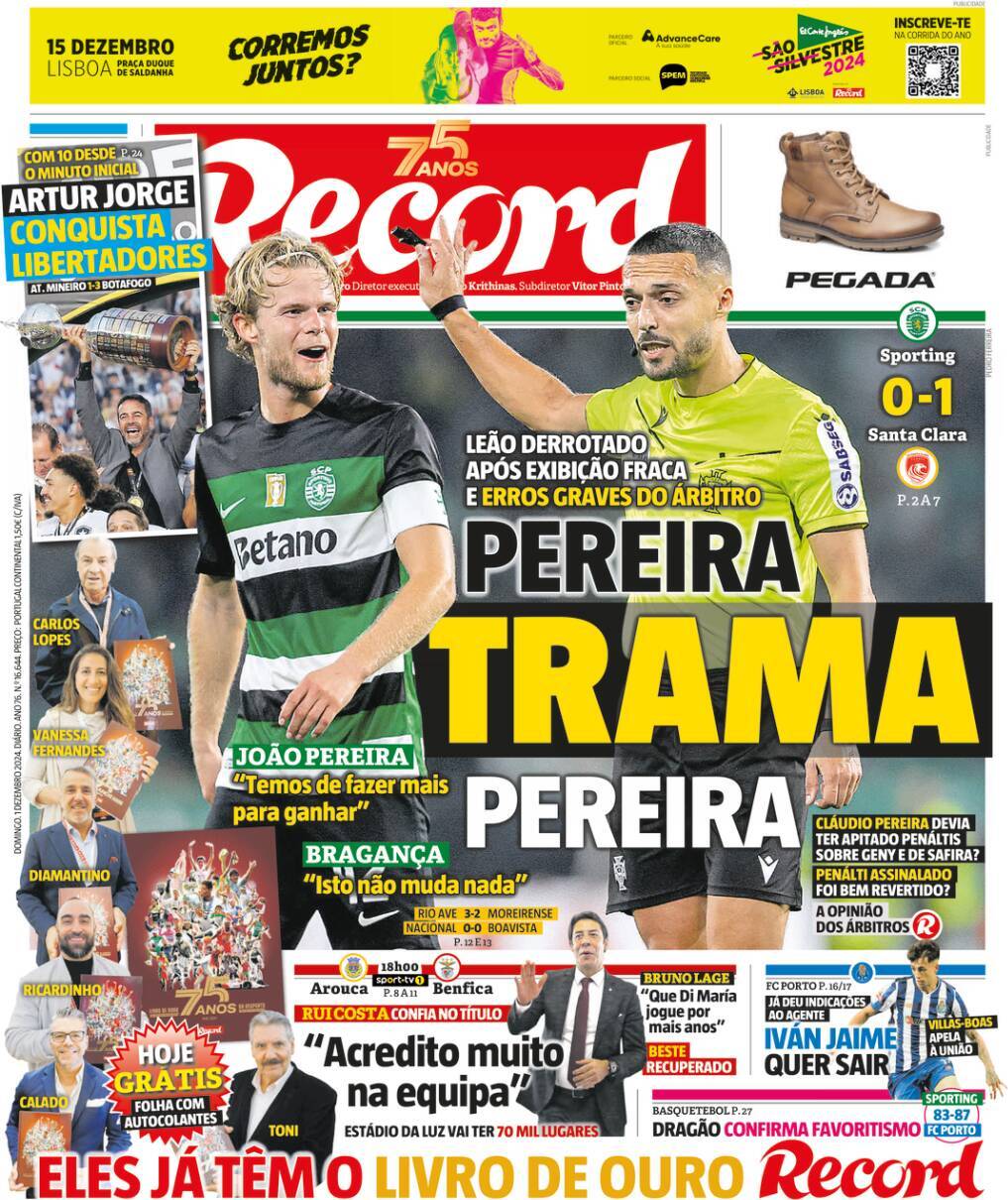 Record: Capa da Edi&ccedil;&atilde;o de domingo, 01 de dezembro 2024