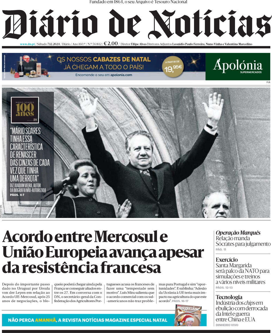 Di&aacute;rio de Not&iacute;cias: Capa da Edi&ccedil;&atilde;o de s&aacute;bado, 07 de dezembro 2024