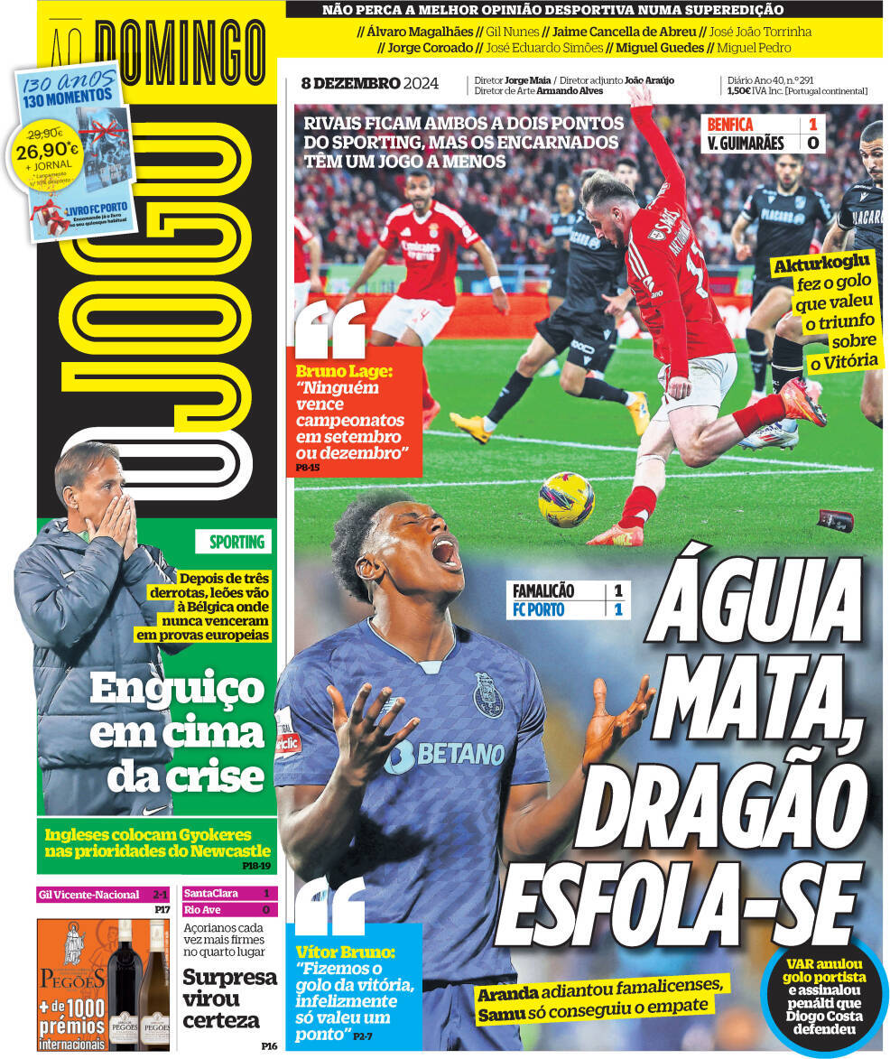 O Jogo: Capa da Edi&ccedil;&atilde;o de domingo, 08 de dezembro 2024