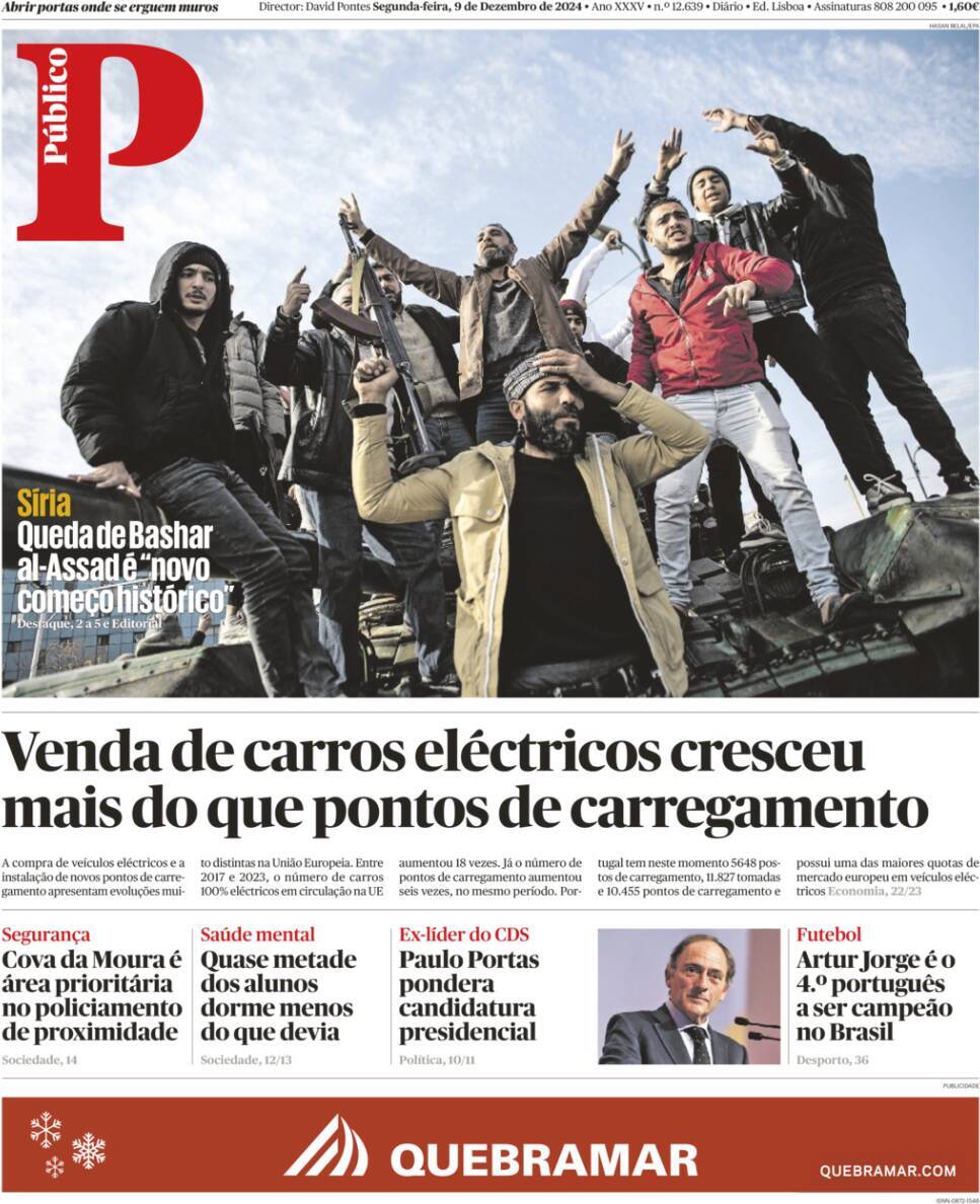 P&uacute;blico: Capa da Edi&ccedil;&atilde;o de segunda-feira, 09 de dezembro 2024