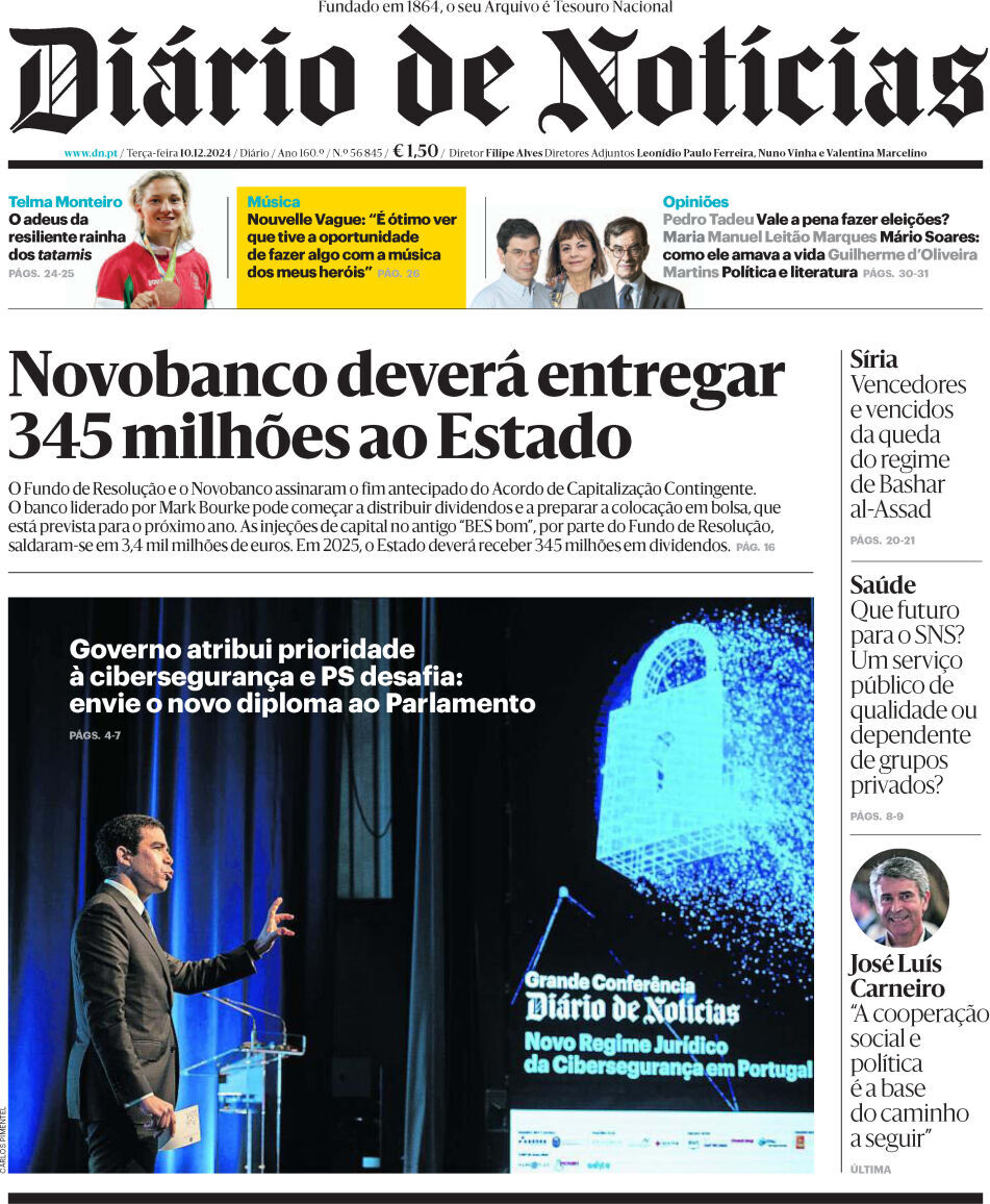 Di&aacute;rio de Not&iacute;cias: Capa da Edi&ccedil;&atilde;o de ter&ccedil;a-feira, 10 de dezembro 2024