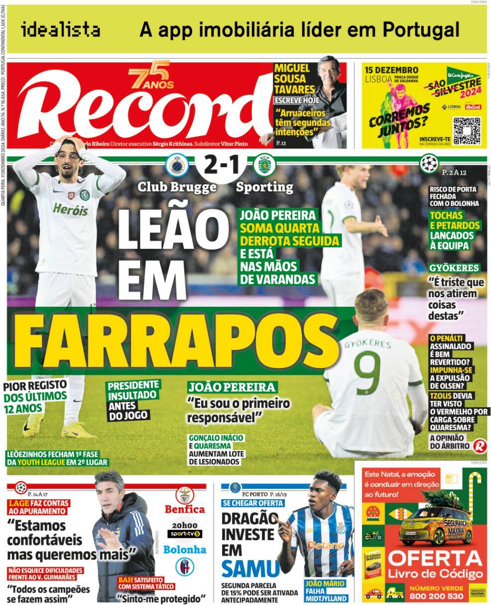 Record: Capa da Edi&ccedil;&atilde;o de quarta-feira, 11 de dezembro 2024