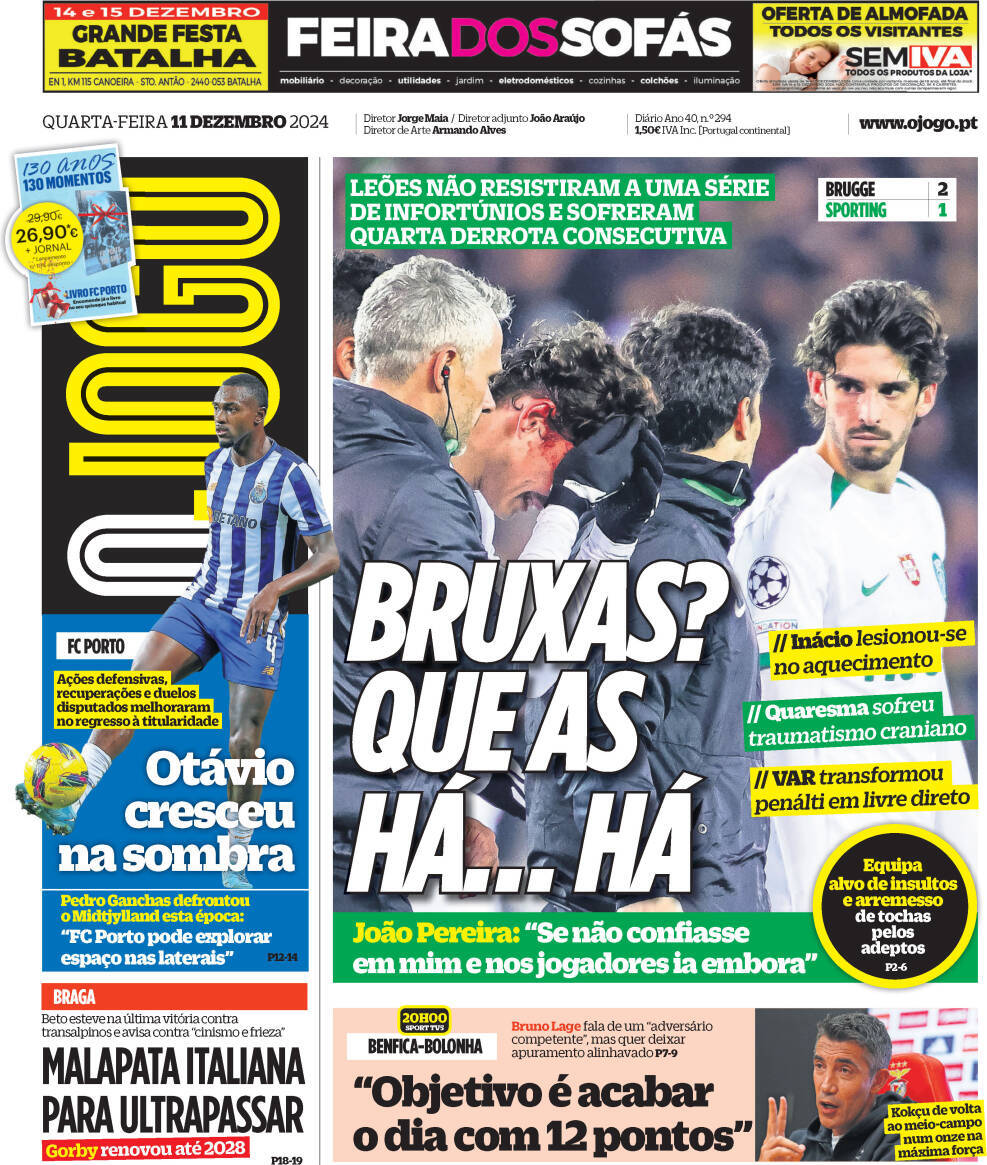 O Jogo: Capa da Edi&ccedil;&atilde;o de quarta-feira, 11 de dezembro 2024