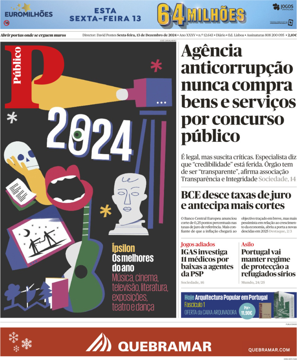 P&uacute;blico: Capa da Edi&ccedil;&atilde;o de sexta-feira, 13 de dezembro 2024