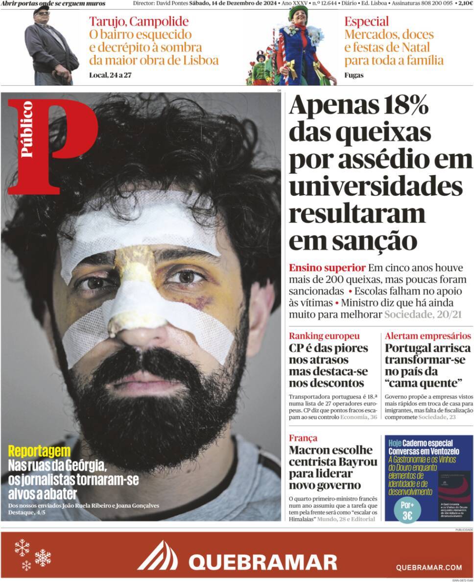 P&uacute;blico: Capa da Edi&ccedil;&atilde;o de s&aacute;bado, 14 de dezembro 2024