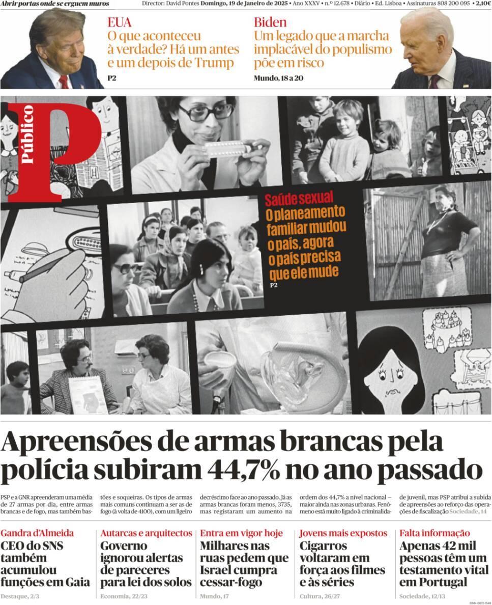 P&uacute;blico: Capa da Edi&ccedil;&atilde;o de domingo, 19 de janeiro 2025