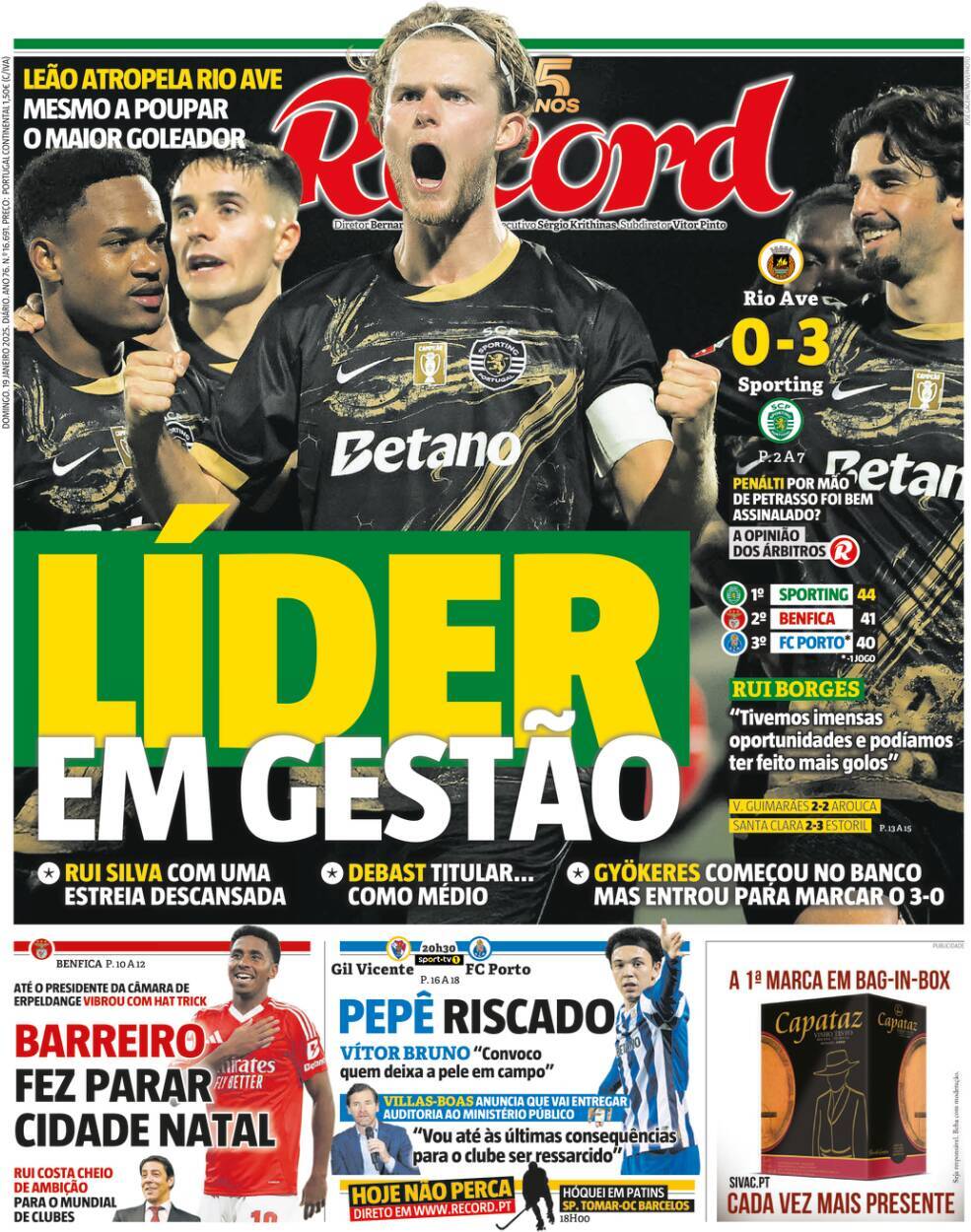 Record: Capa da Edi&ccedil;&atilde;o de domingo, 19 de janeiro 2025