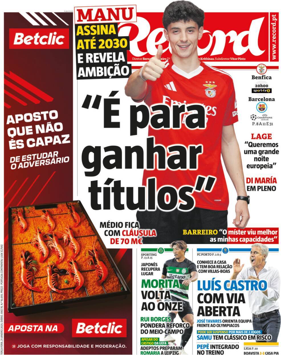 Record: Capa da Edi&ccedil;&atilde;o de ter&ccedil;a-feira, 21 de janeiro 2025