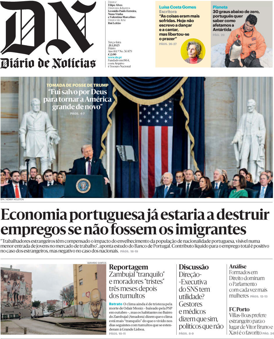 Di&aacute;rio de Not&iacute;cias: Capa da Edi&ccedil;&atilde;o de ter&ccedil;a-feira, 21 de janeiro 2025