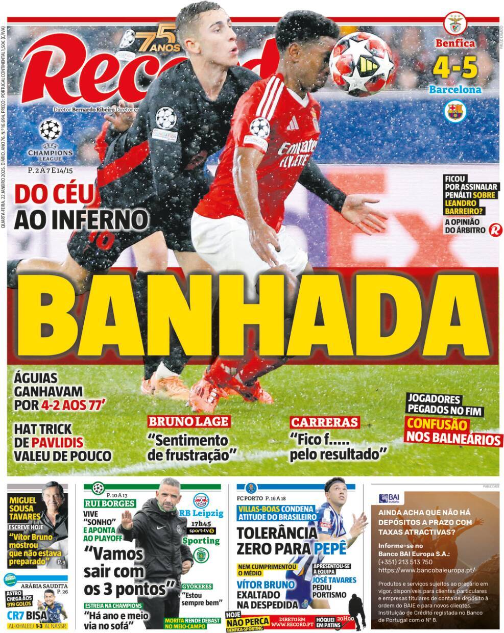 Record: Capa da Edi&ccedil;&atilde;o de quarta-feira, 22 de janeiro 2025