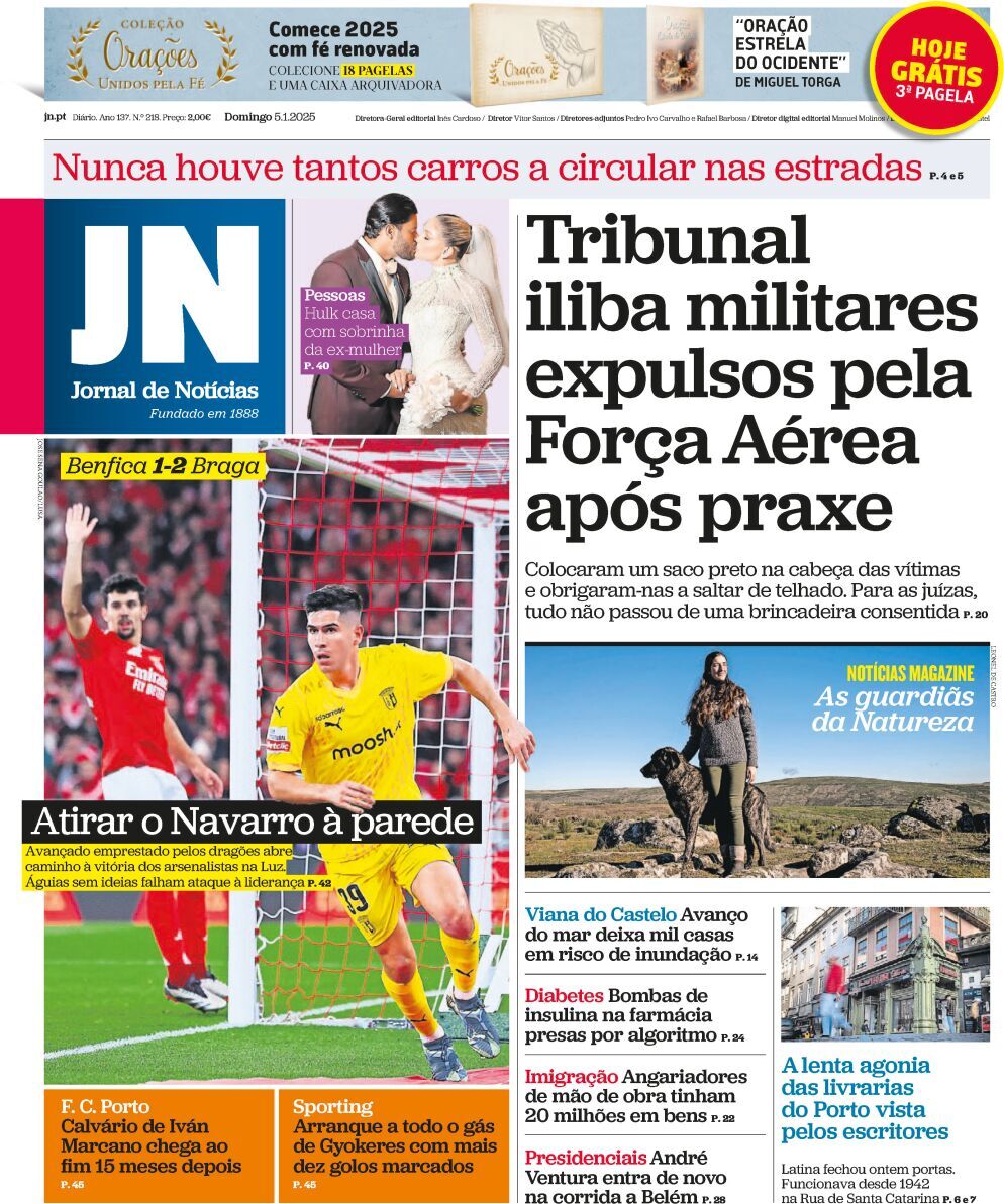 Jornal de Not&iacute;cias: Capa da Edi&ccedil;&atilde;o de domingo, 05 de janeiro 2025