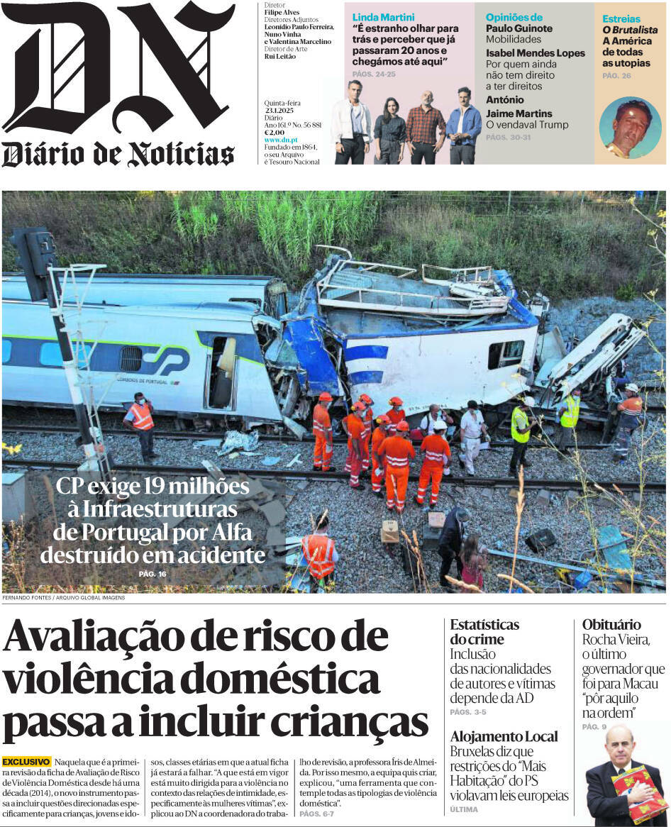 Di&aacute;rio de Not&iacute;cias: Capa da Edi&ccedil;&atilde;o de quinta-feira, 23 de janeiro 2025