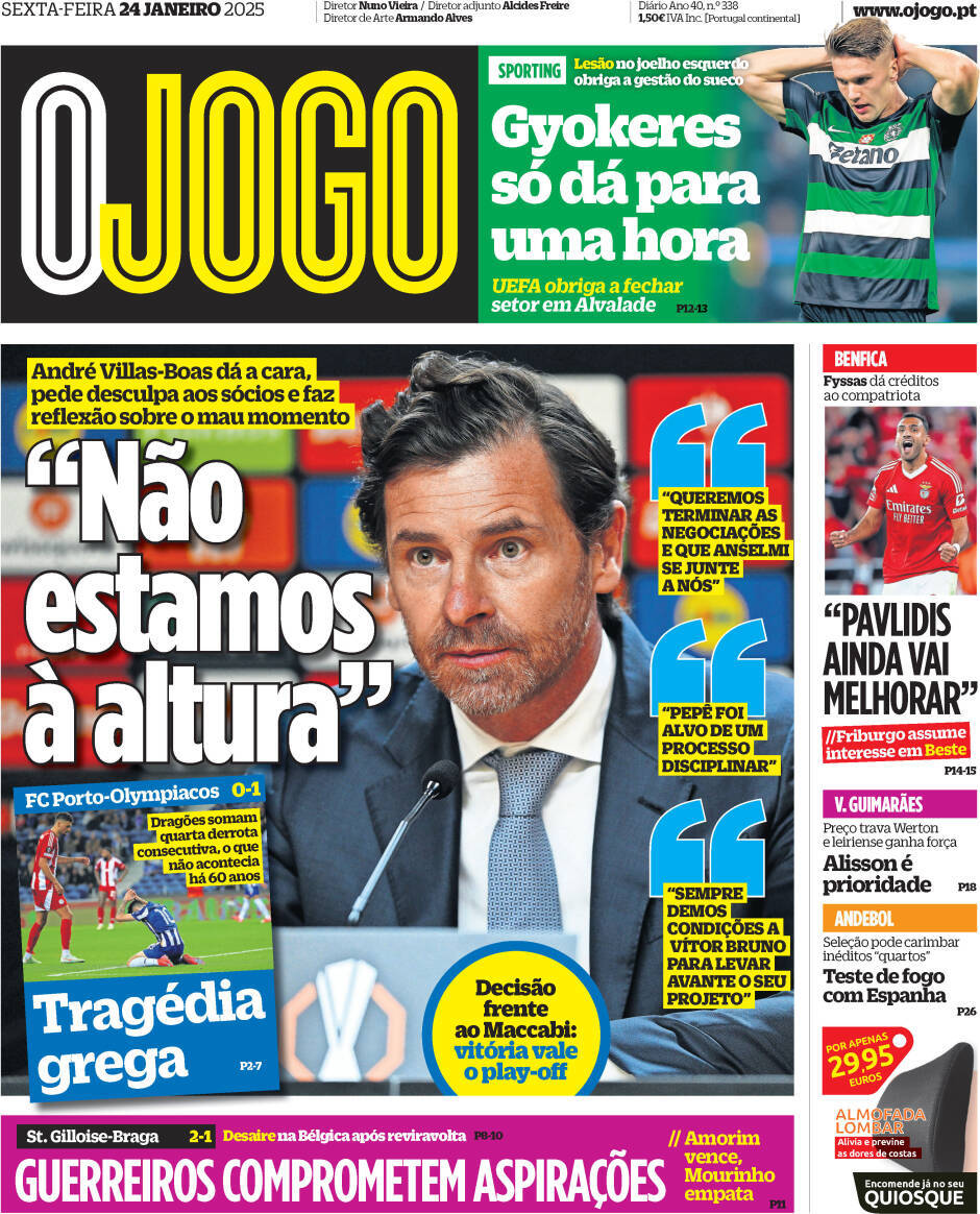 O Jogo: Capa da Edi&ccedil;&atilde;o de sexta-feira, 24 de janeiro 2025