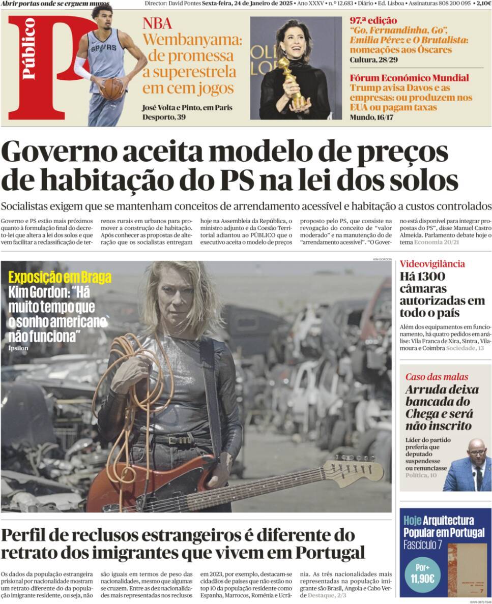 P&uacute;blico: Capa da Edi&ccedil;&atilde;o de sexta-feira, 24 de janeiro 2025