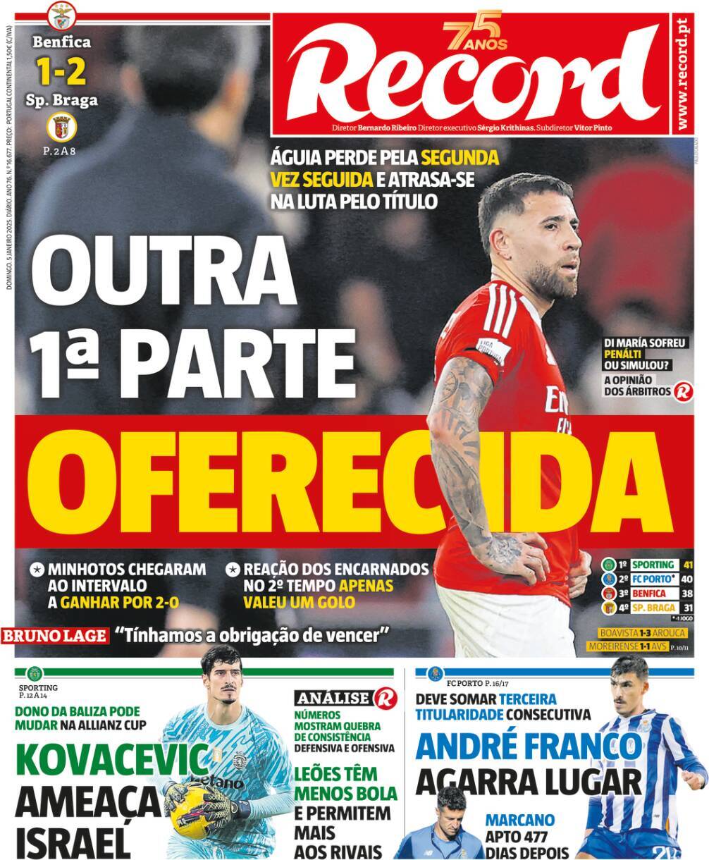 Record: Capa da Edi&ccedil;&atilde;o de domingo, 05 de janeiro 2025