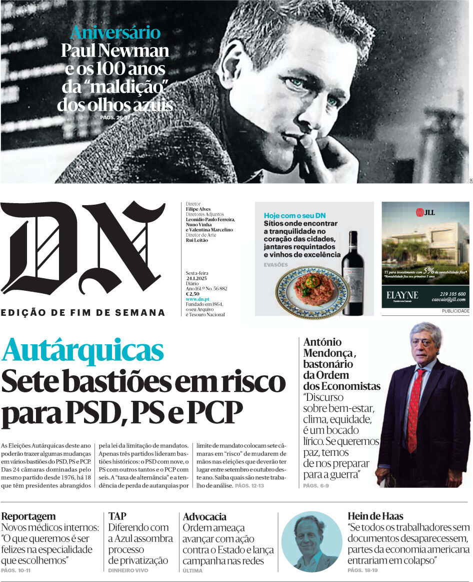 Di&aacute;rio de Not&iacute;cias: Capa da Edi&ccedil;&atilde;o de sexta-feira, 24 de janeiro 2025