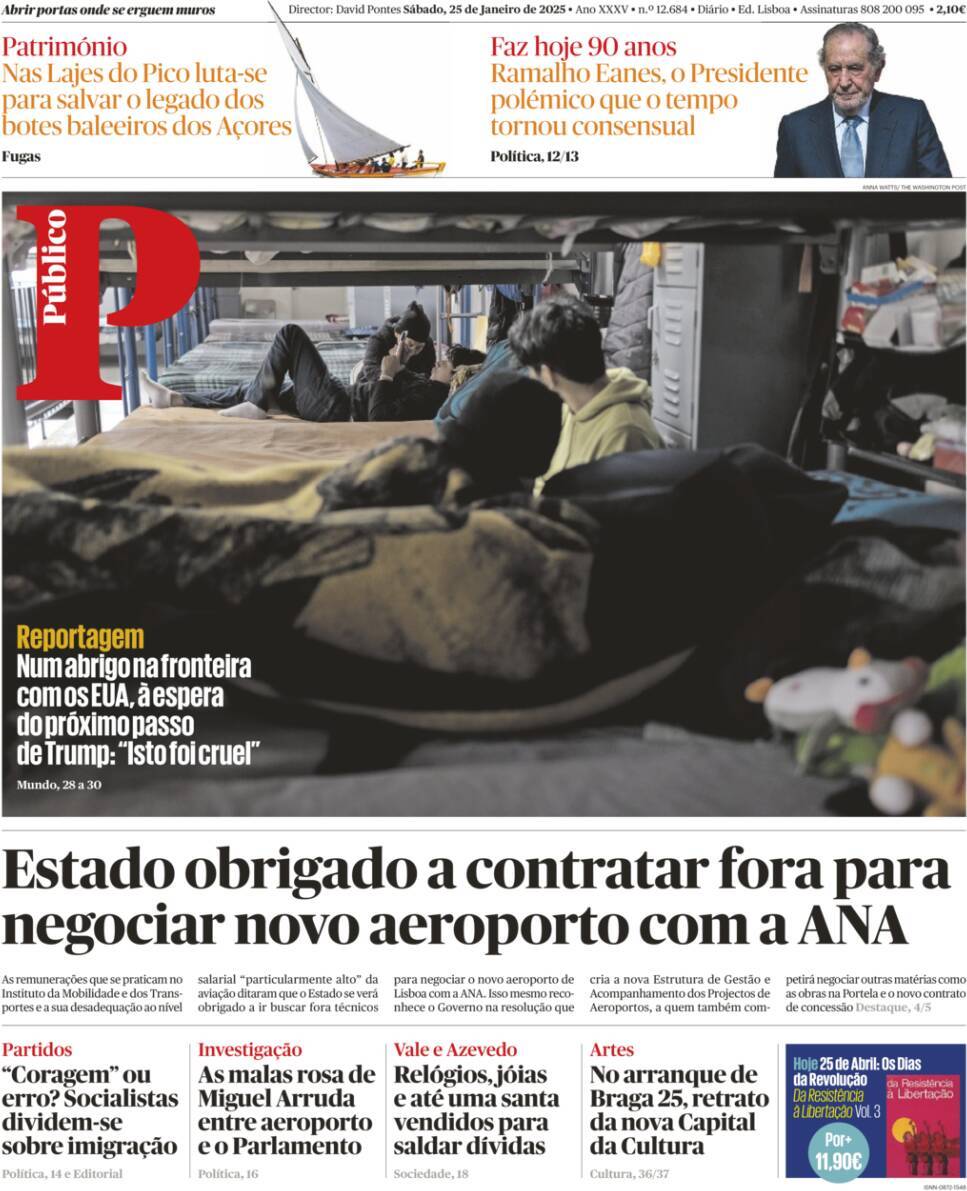 P&uacute;blico: Capa da Edi&ccedil;&atilde;o de s&aacute;bado, 25 de janeiro 2025