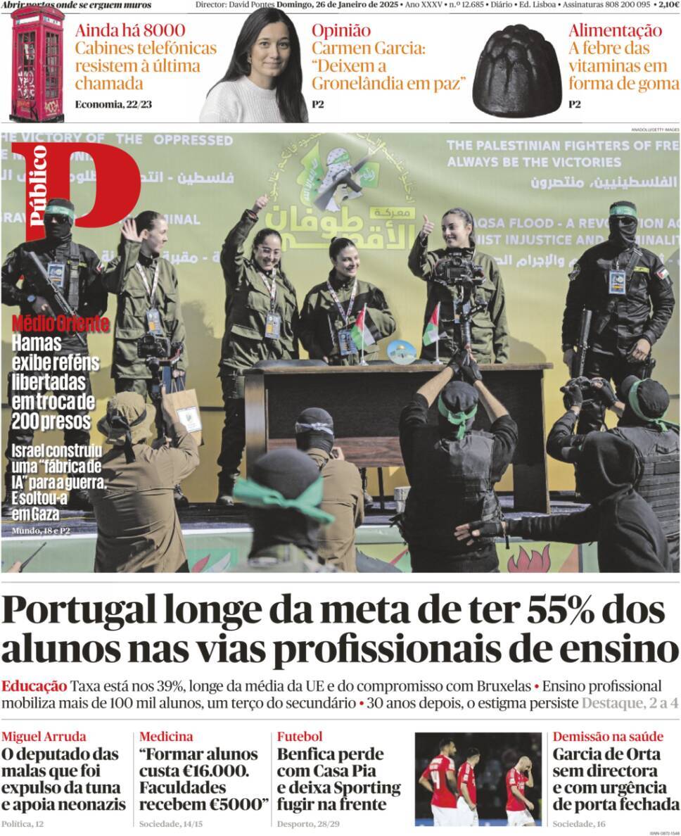 P&uacute;blico: Capa da Edi&ccedil;&atilde;o de domingo, 26 de janeiro 2025