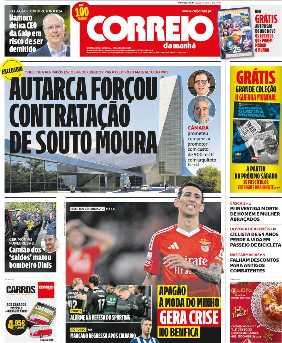 Correio da Manh&atilde;: Capa da Edi&ccedil;&atilde;o de domingo, 05 de janeiro 2025