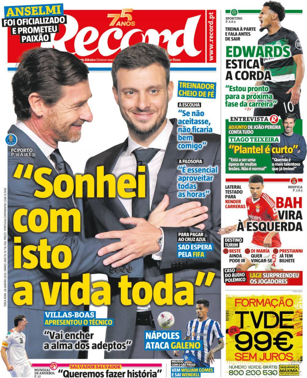 Record: Capa da Edi&ccedil;&atilde;o de ter&ccedil;a-feira, 28 de janeiro 2025
