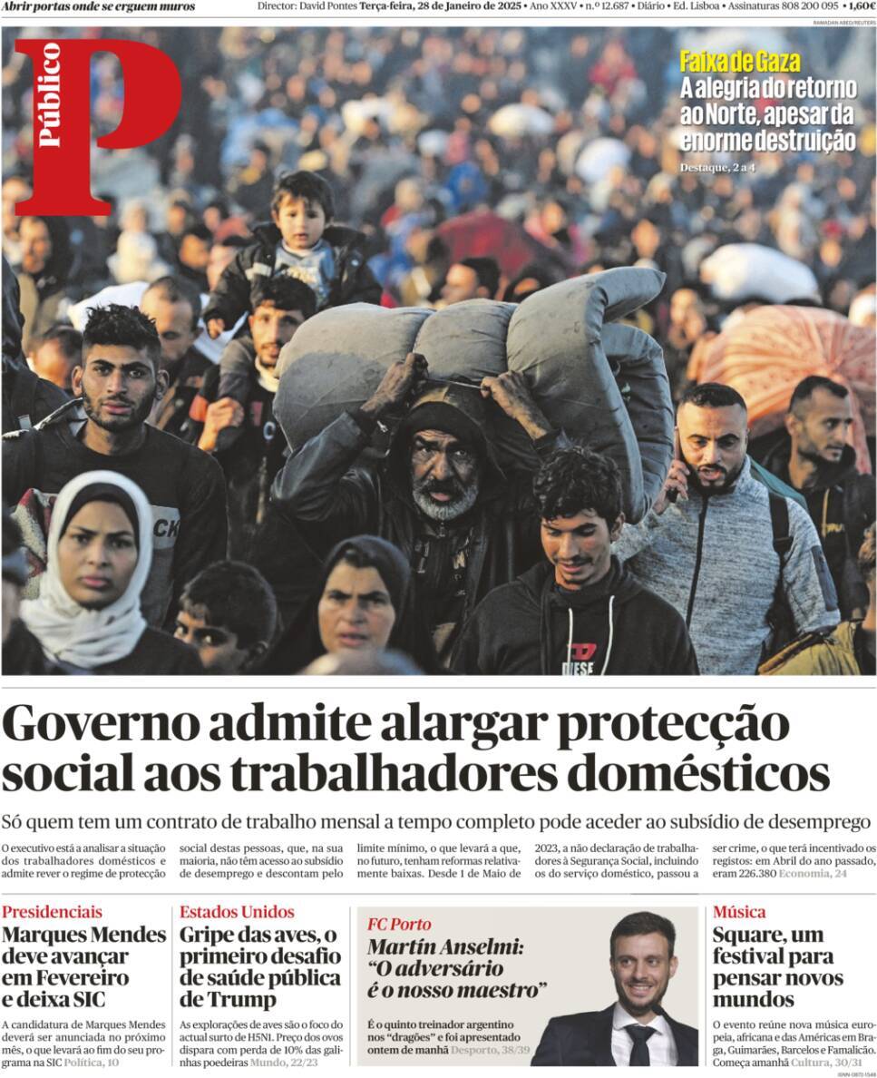 P&uacute;blico: Capa da Edi&ccedil;&atilde;o de ter&ccedil;a-feira, 28 de janeiro 2025