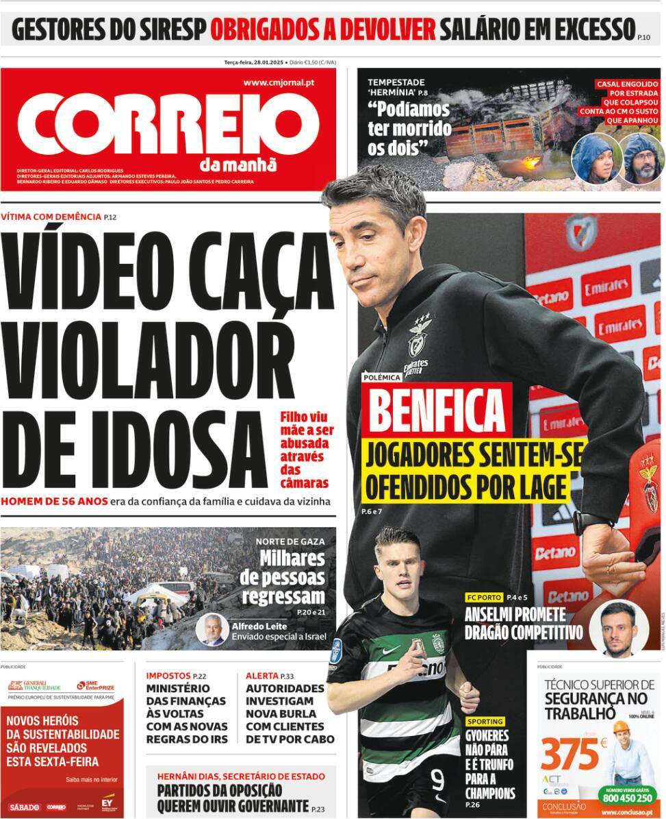 Correio da Manh&atilde;: Capa da Edi&ccedil;&atilde;o de ter&ccedil;a-feira, 28 de janeiro 2025