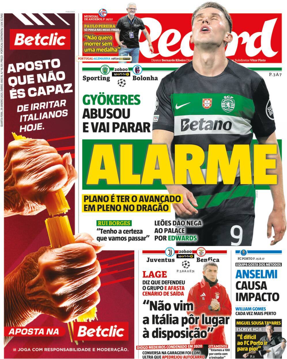 Record: Capa da Edi&ccedil;&atilde;o de quarta-feira, 29 de janeiro 2025